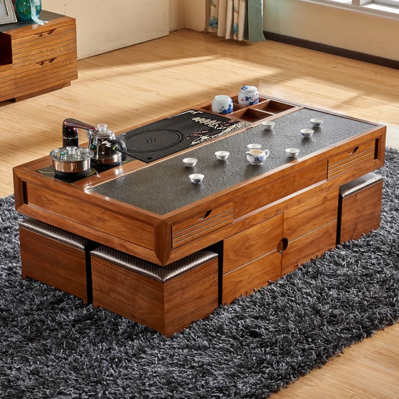 

Multifunctional Fired Stone Kung Fu Tea Table Modern Living Room Solid Wood Tea Making Table