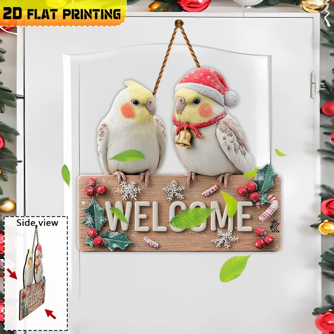 2D Flat,Outdoor Plaques and Wall Art, Cockatiel Christmas Wooden Sign, Bird Decor, Rustic Farmhouse Decor, Front Door Decor