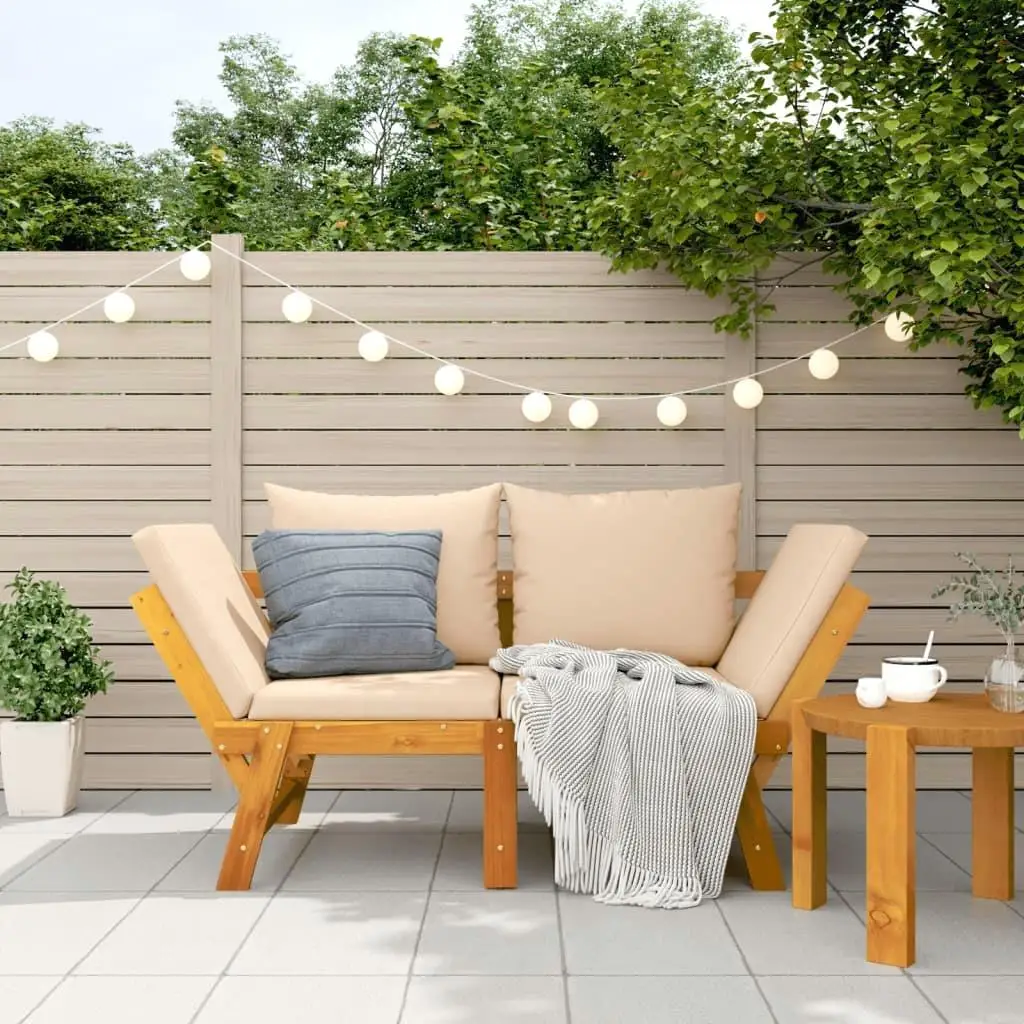 

Acacia Wood Garden Bench with Comfortable Beige Cushions Outdoor Seating Furniture
