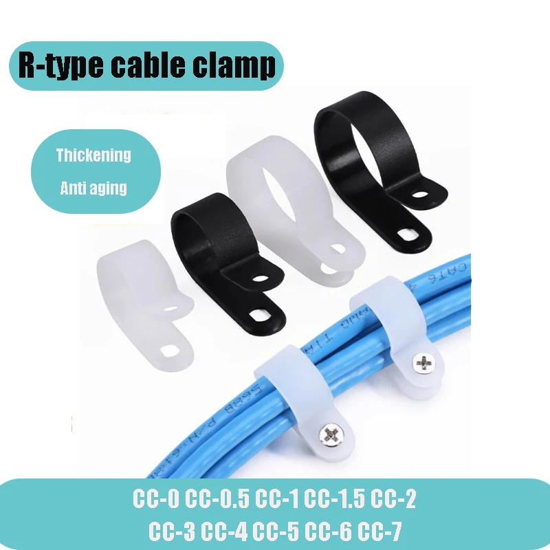 

20-50PCS White/Black R-Type Nylon Cable Clamp Plastic P Clips Nylon Fasteners Cable Mounting Fix Hardware Electrical Fittings