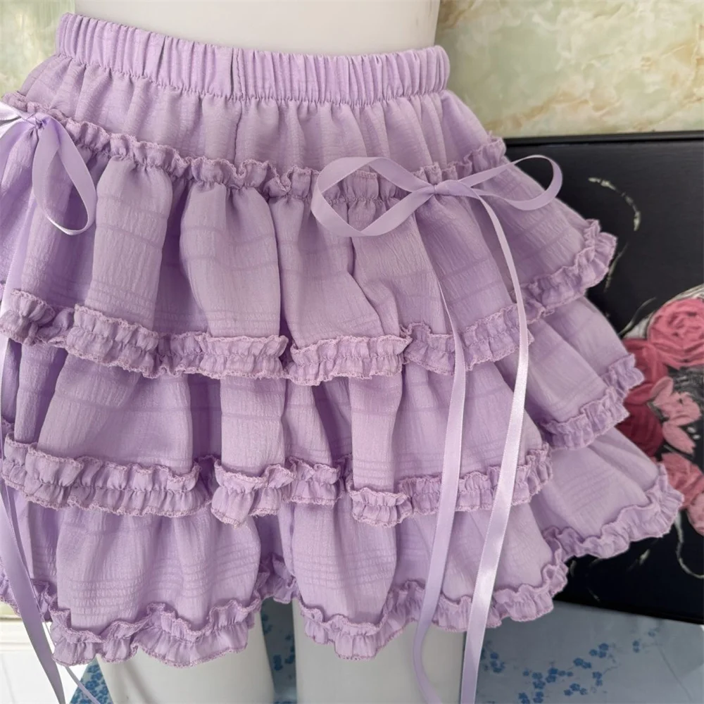 Women's Skirt Summer 2026 New Vintage Female Bottoms Korean Fashion Skirt Shorts Woman Clothing Purple Mini Skirt Sweet Cute Bow