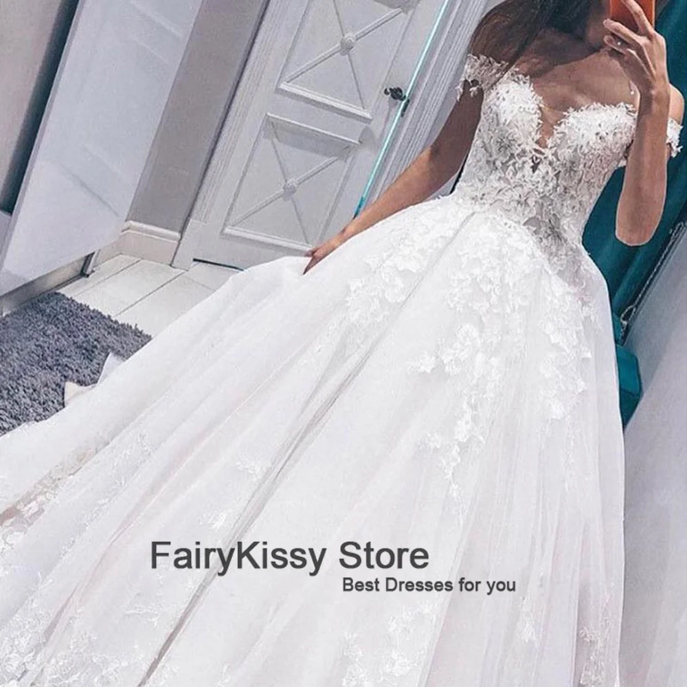 FairyKissy vestido de novia árabe de talla grande de Dubái 2025, vestido de baile de tul con apliques de encaje, vestidos de boda largos hechos a medida de África