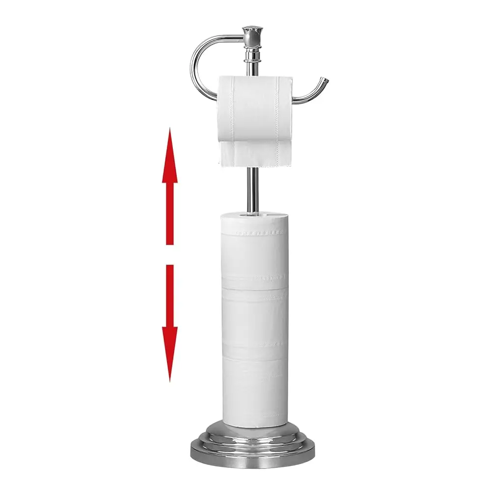 

Toilet Paper Holder Stand for Floor, Polished Chrome Adjustable (12.4\ to 22.8\) Bathroom Toilet Tissue Holder, Free Standin