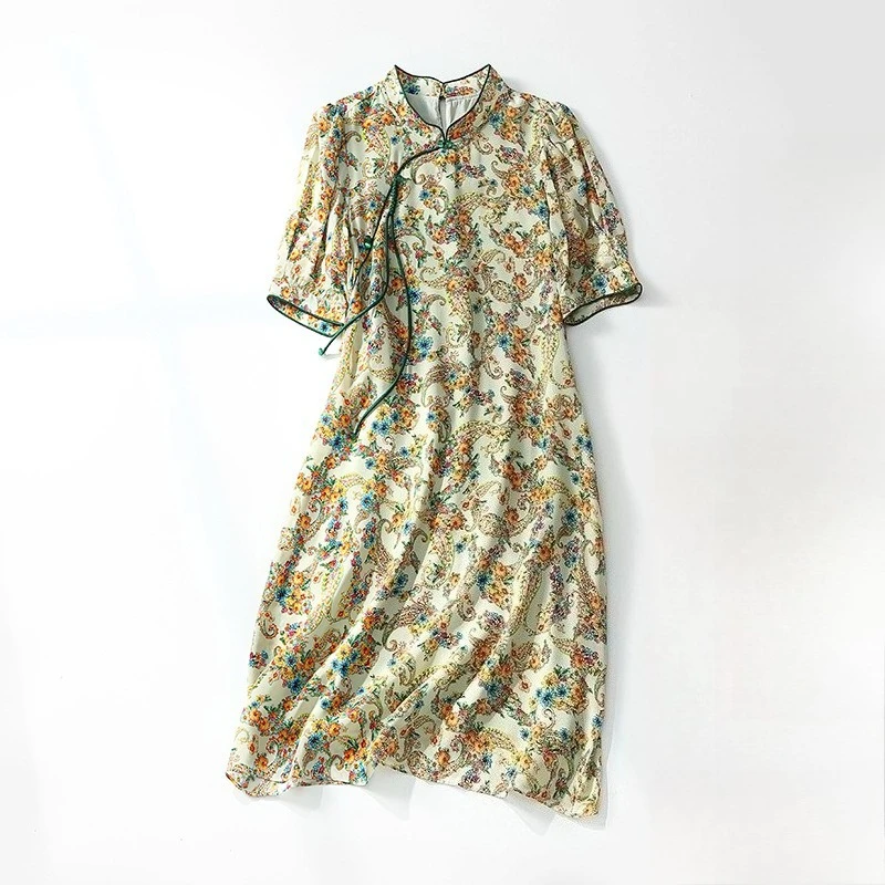 AYUNSUE 100% Natural Silk Woman Dress Short Dresses for Woman Chinese Style Ladies Dresses Elegant Woman Clothes Ropa De Mujer