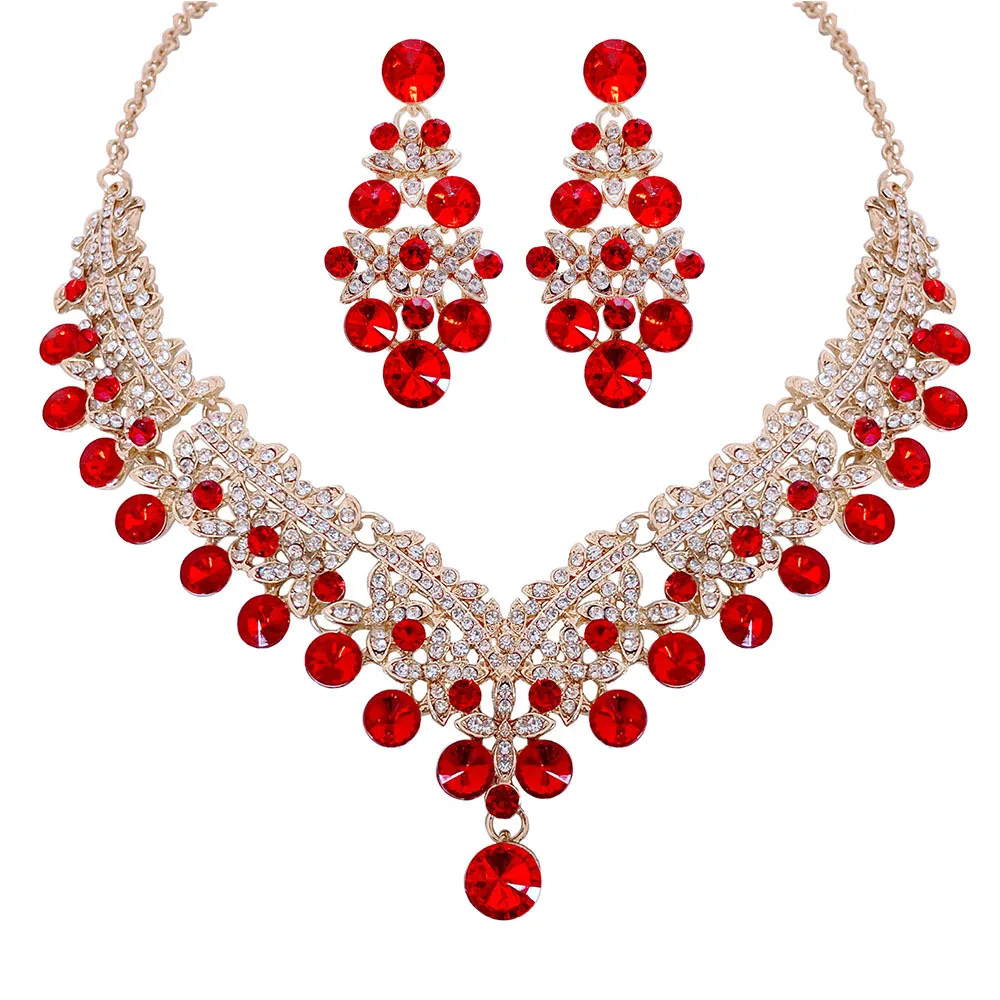 DIEZI Korean Luxury Water Drop Pink Purple Rhinestone Necklace Earrings Jewelry Sets Wedding Party Crystal Jewelry Accessories