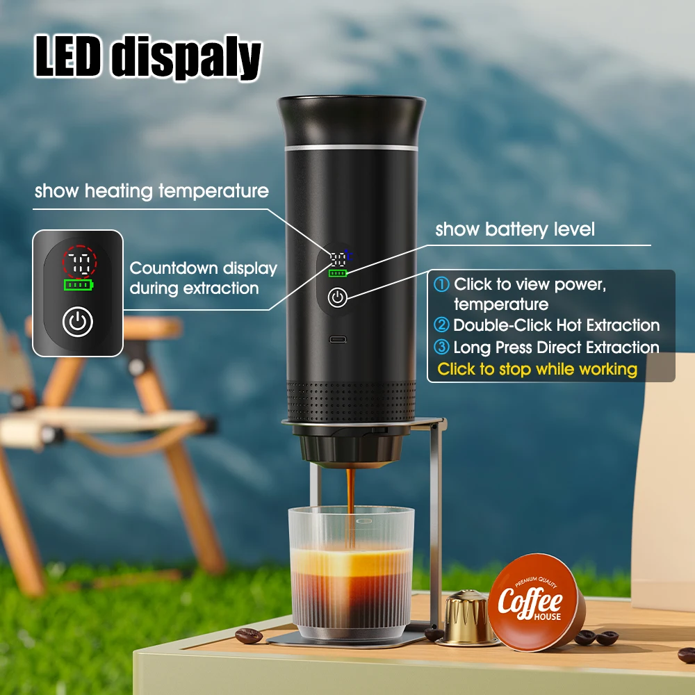 

Portable Electric Espresso Coffee Machine With Digital Display 3-in-1 Capsule Coffee Maker for Car & Home Camping Coffee Maker