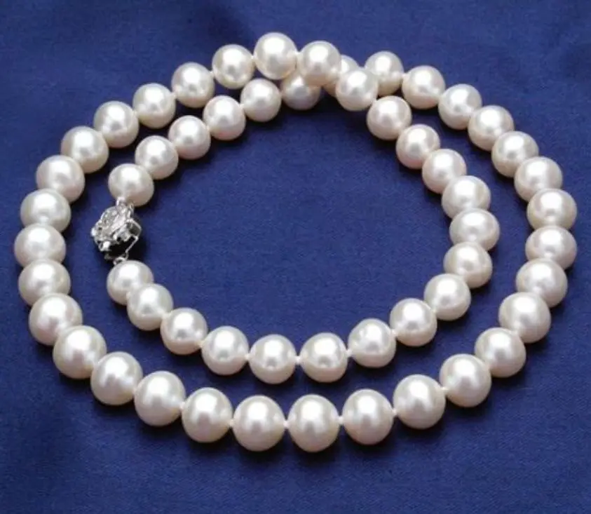 

7-8mm 18", AAA Akoya Natural White Pearl Necklace 925Silver