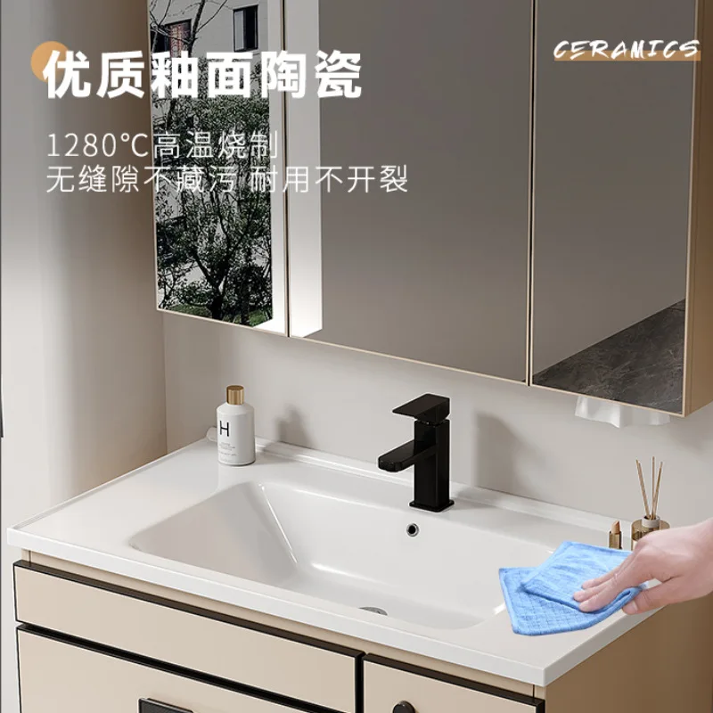 Postmodern Cream Wind Honeycomb Aluminum Cabinet Integrated Ceramic Basin Large Capacity Toilet Bathroom