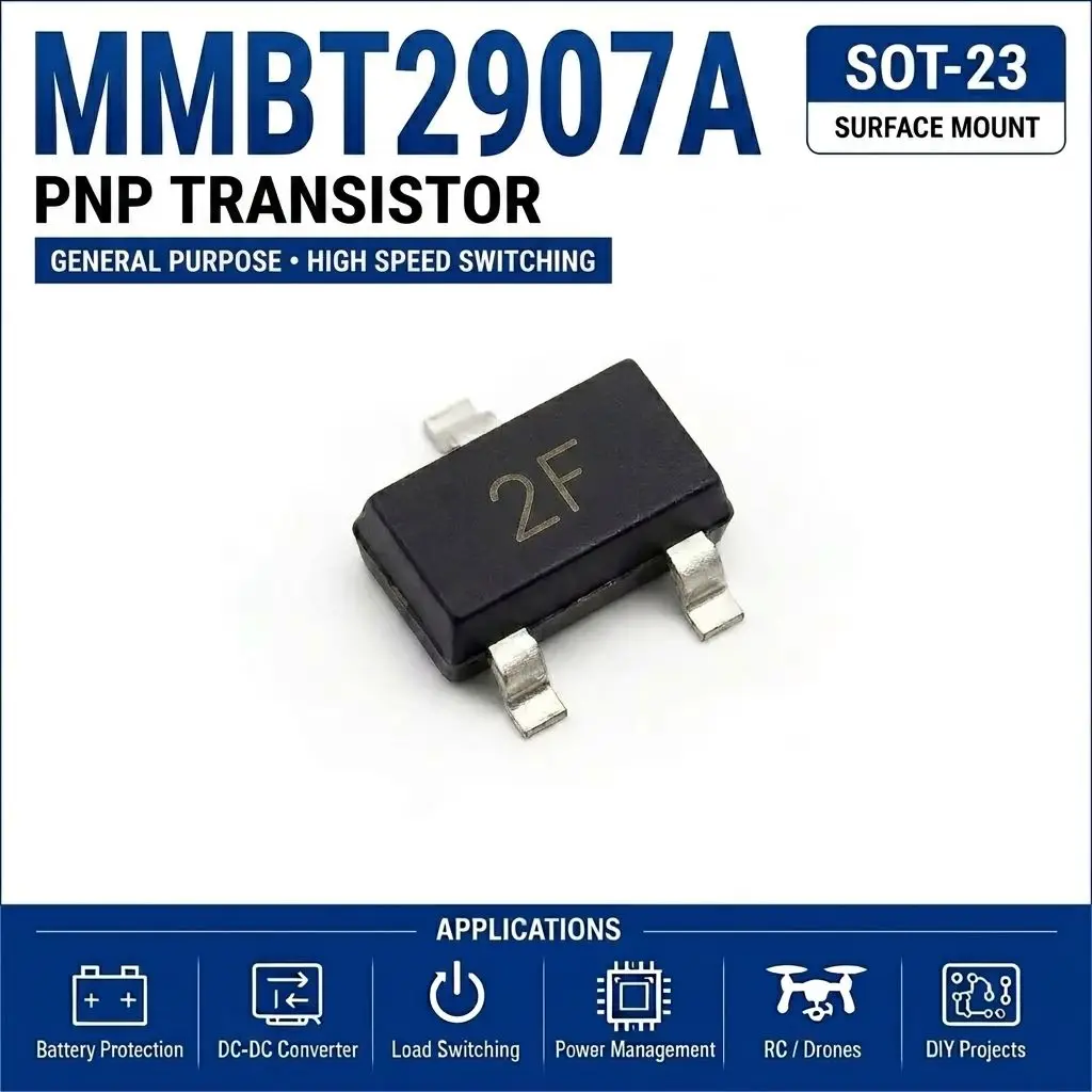 (100 pcs) MMBT2907A (Marking 2F) SOT-23 - PNP Transistor -60V -600mA 200MHz