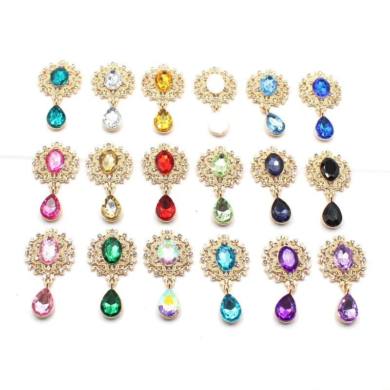 Shiny 25 * 45MM 10Pcs Crystal Rhinestone Brooch Accessories DIY Wedding Invitation Card Wine Glass Gift Box Creative Decoration