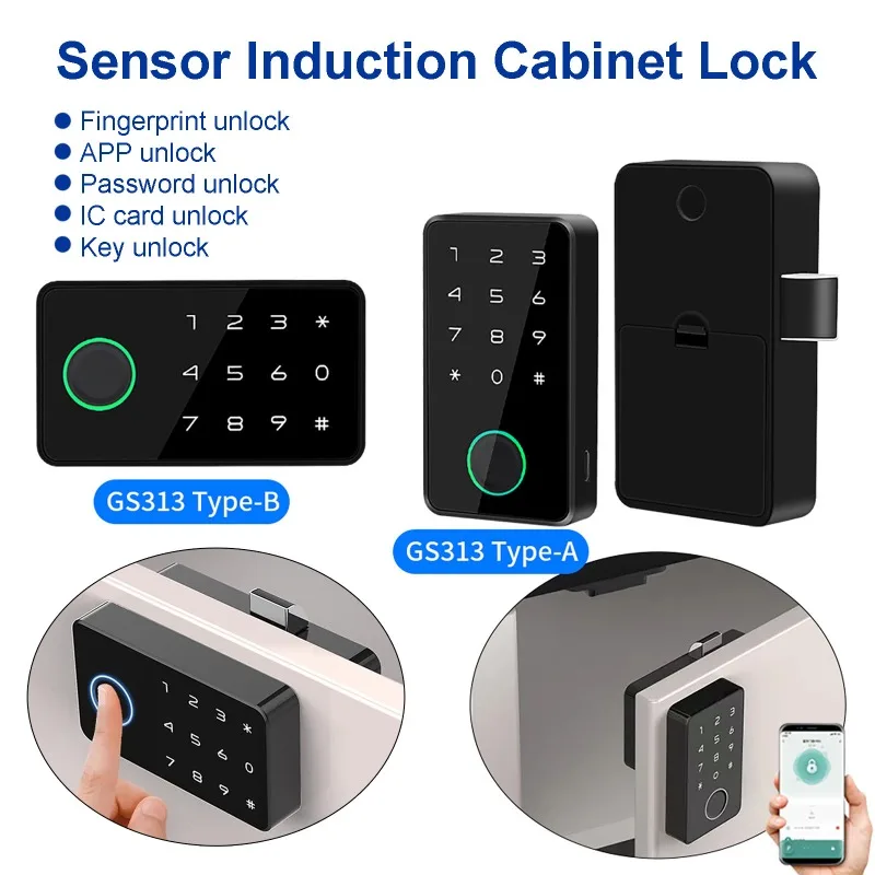 Tuya Fingerprint Smart Schubladenschrank Unsichtbares Schloss Lochfreier unsichtbarer Sensor Induktions-Passwortschloss für Möbelspind