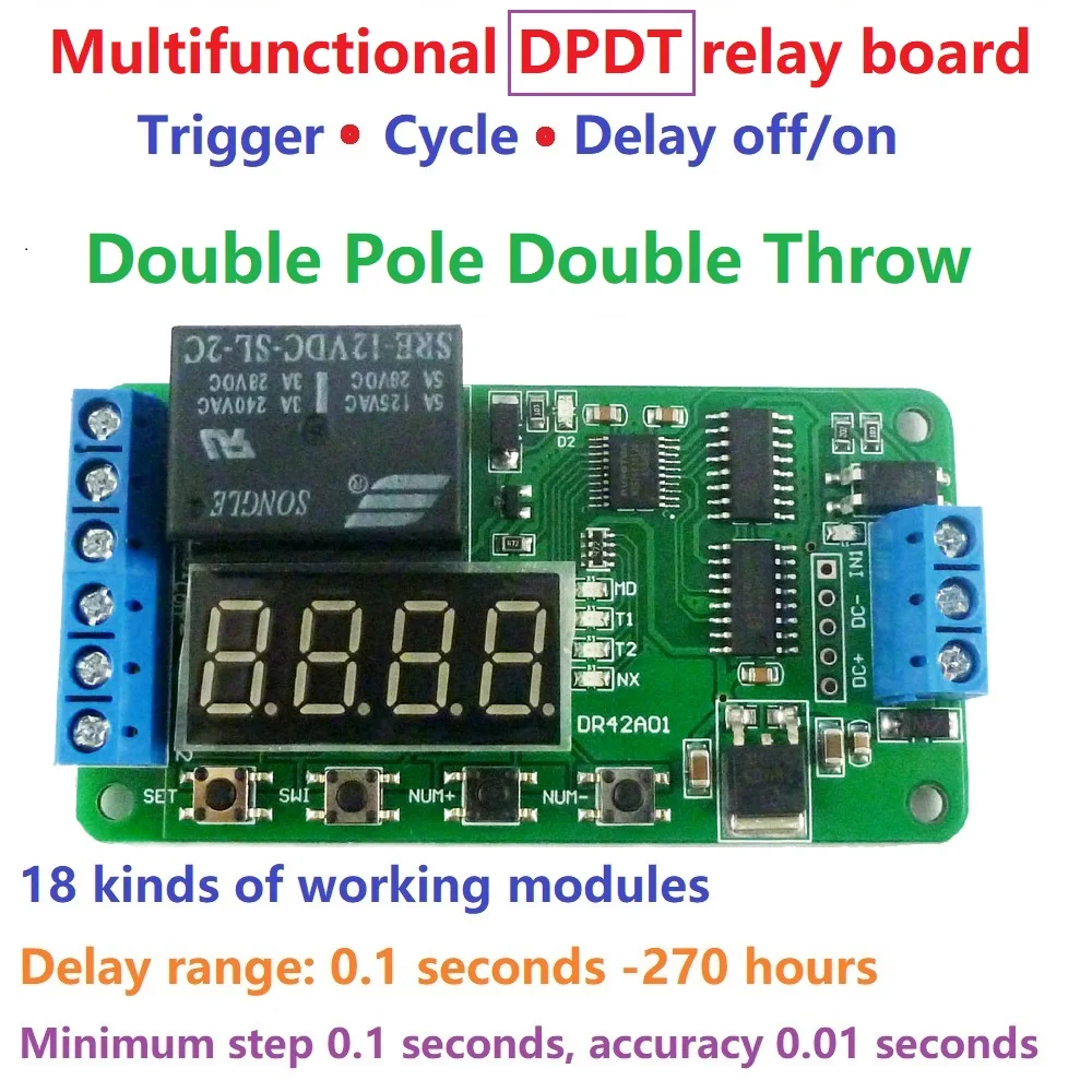 

Dual CH DC 12V Multifunction DPDT Delay Relay Time Switch Turn on/off PLC Module For Polarity switching Stereo Audio