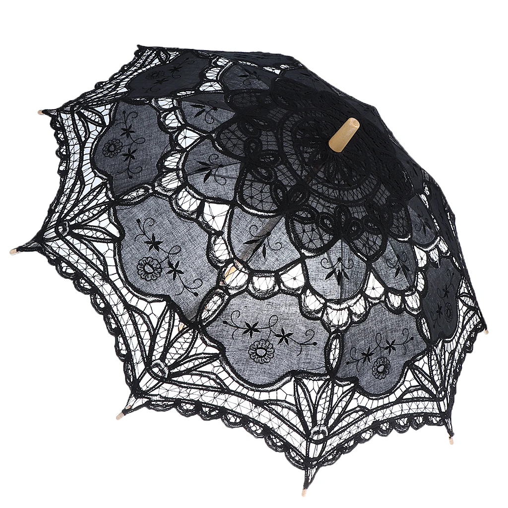 Retro Black Lace Embroidered Sun Parasol Umbrella Bridal Wedding Party Bridesmaid Shower Photo Prop