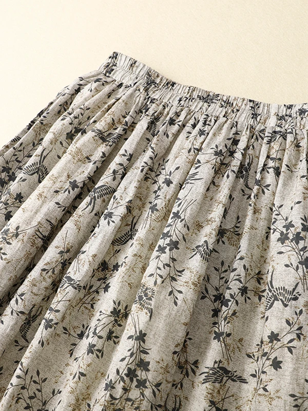 Hoge taille katoen linnen bloemenprint f rok dames vintage Sle Midi rok losse pasvorm Koreaanse Sle zomer Dr