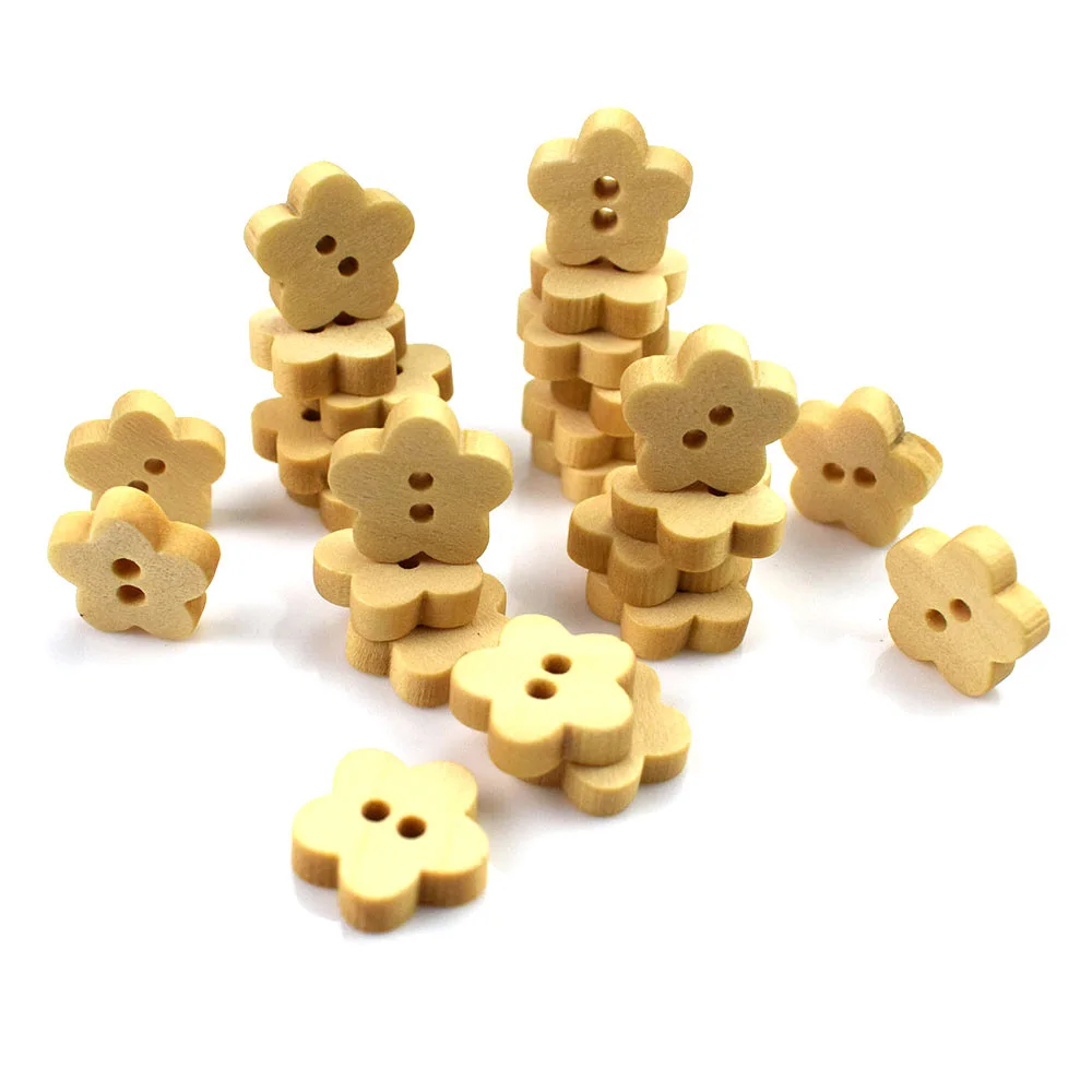 50PCS 12MM Natural Wooden Flower Shape 2 Hole Buttons Handmade Clothing Decoration Scrapbook Diy Home Sewing Crafts Accessories