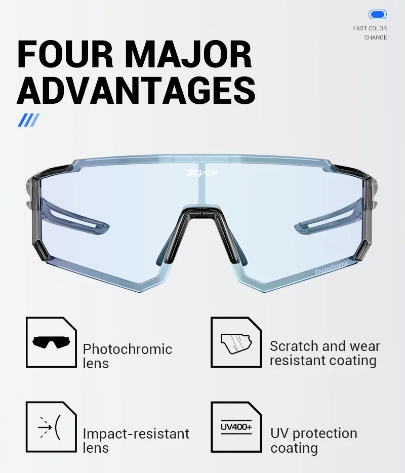 SCVCN Neue Photochrome Radfahren Sonnenbrille Männer Frauen Gläser Fahrrad Sport Lauf Brille MTB UV400 Straße Laufen Wandern Brille – Detail 3