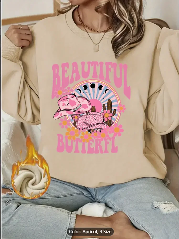 

Женская светло-серая толстовка, красивая ковбойская шляпа с бабочкой и графическим принтом, повседневный пуловер большого размера, топ из чистого хлопка, комфорт