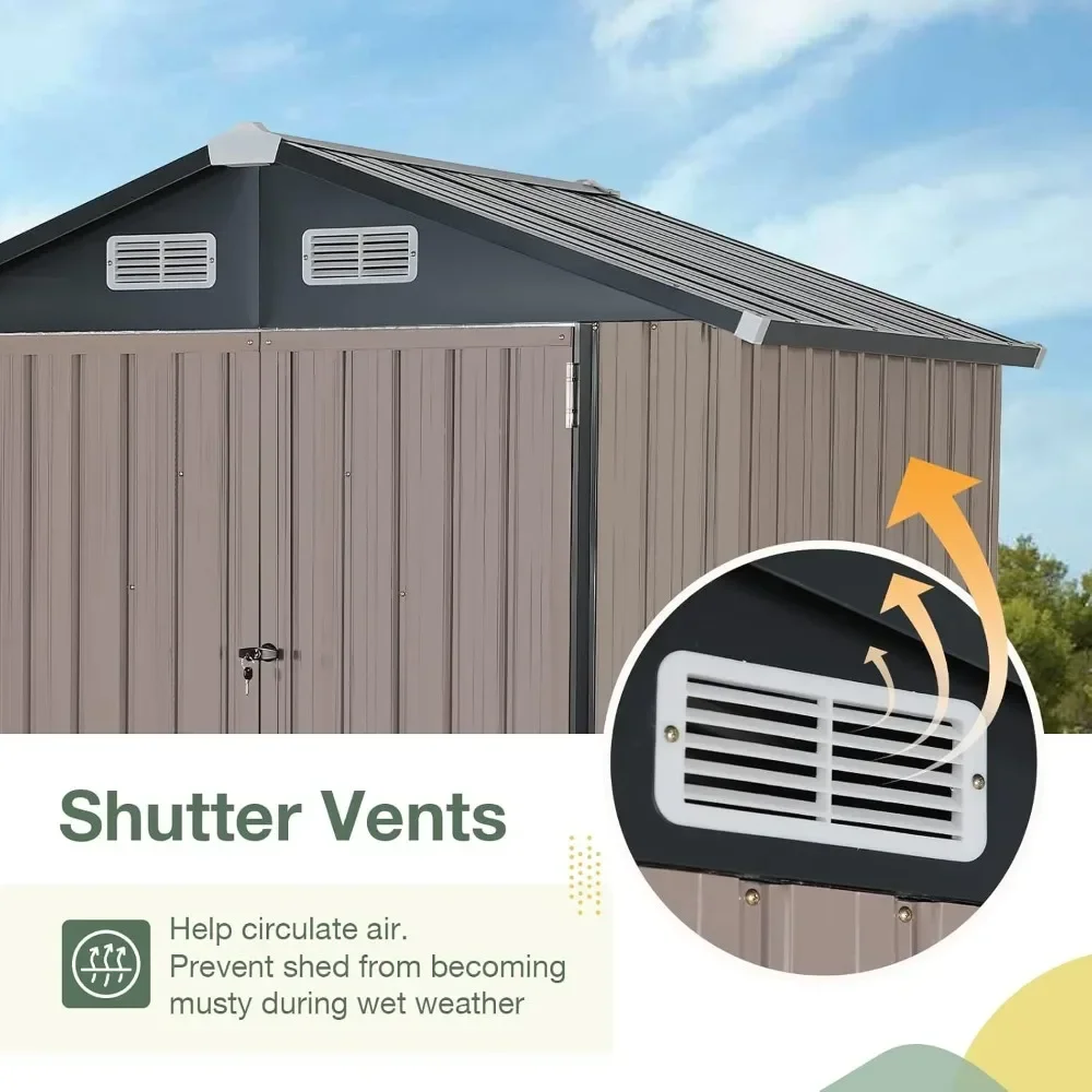 8 x 6 FT Outdoor Storage Shed, Metal Garden Tool Shed, Outside Sheds & Outdoor Storage Galvanized Steel w/Lockable Door