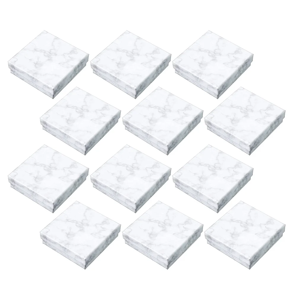 12Pcs Jewelry Boxes Marble Pattern Cardboard Storage Case Organize Necklaces Bracelets Earrings Packaging Gift Box