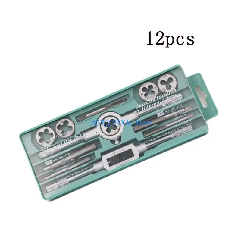 L8RC Upgraded Tap & Die Set Metric Standard Screw Nut Thread Taps Dies with Wrench Handle Hand Tool 12 Pcs/set