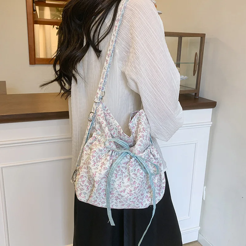Sweet Bow Floral Women's Shoulder Bags Backpack Large Capacity Ladies Crossbody Bag Casual College Girls Handbags Bucket Tote