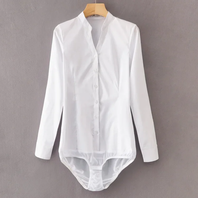 White Black Body Shirt For Women Stand Collor Formal Shirts Women Sexy Formal Bodies Woman One Piece Thin Tops Body Woman