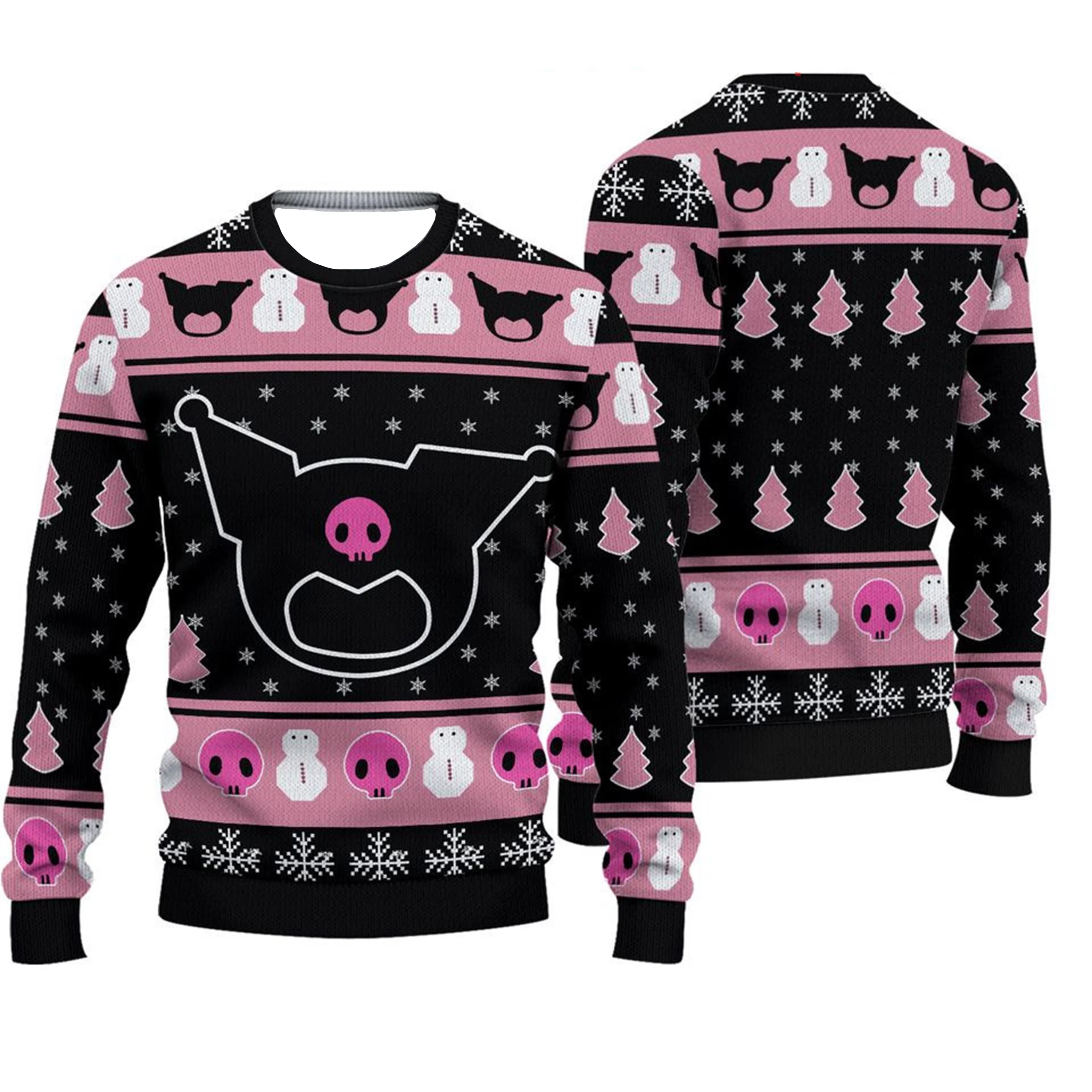 

Men'S and Women'S3D Round Neck Pullover Hello Kitty Ugly Christmas Sweater Christmas Gift Party Fashion Clothing Matching Family