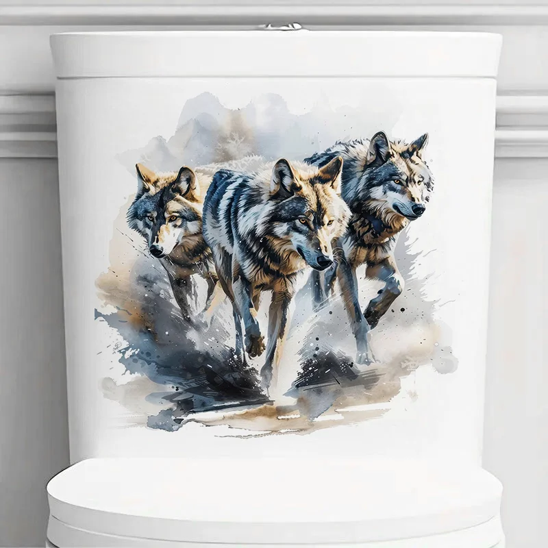 MT863# Wild Wolf Pack Stickers,Wall Toilet Decal Removable, Vinyl Car Sticker for Bathroom Decor, Outdoor Indoor Use