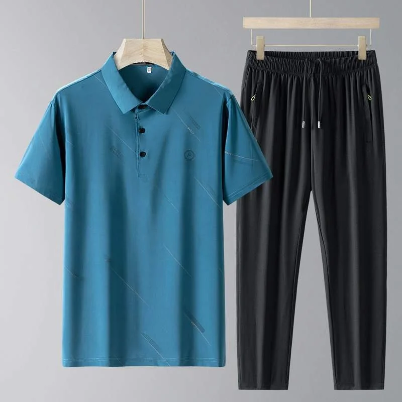 

Ice Silk Summer Casual Sportswear ort Sve irt And Pants Set Lightweight Qui Dry Dad Outfit for Middle-Aged And ly