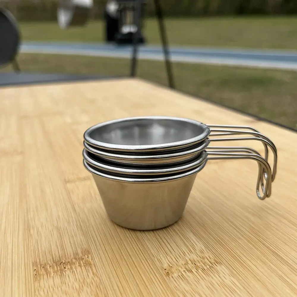 

4pcs Portable Camping Cup Mini Soju Cup Stainless Steel Handle Outdoor Cup Cup With Cup Water Equipment Coffee Mug Camping O1T1