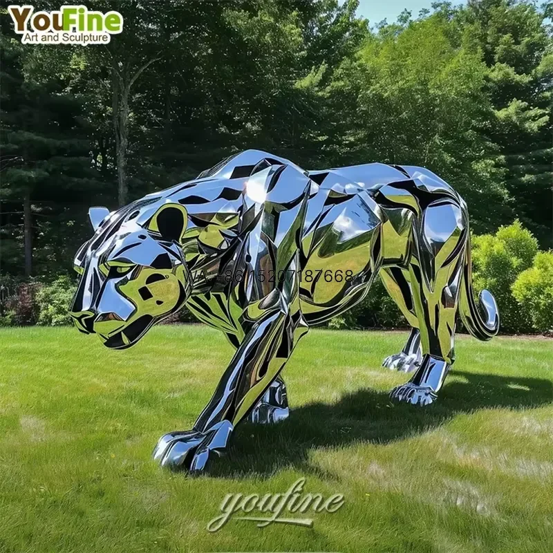 Wmwmnu for Life Size Outdoor Mirror Stainless Steel Animal Metal Leopard Sculpture