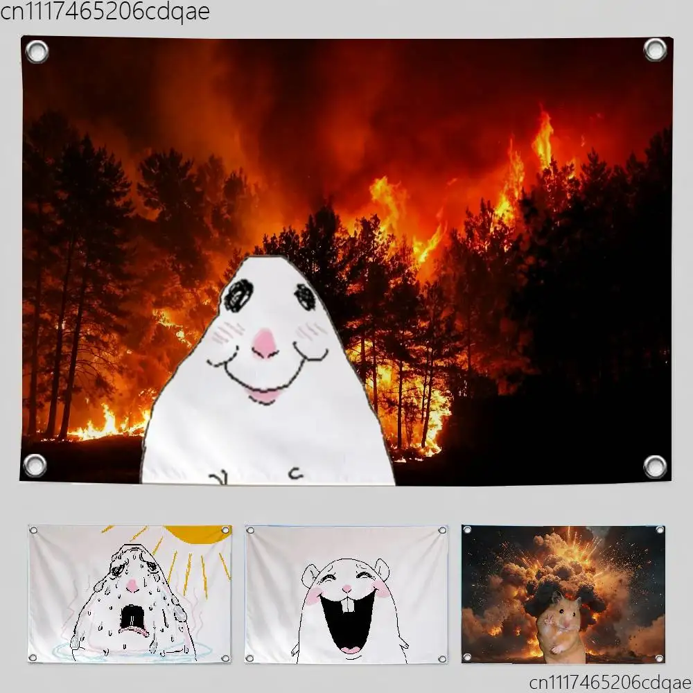 Hamster Meme Sun Shines Digital Printed Flag Tapestry Creative Pattern Photo Living Room Wall Art Party Outdoor Decor