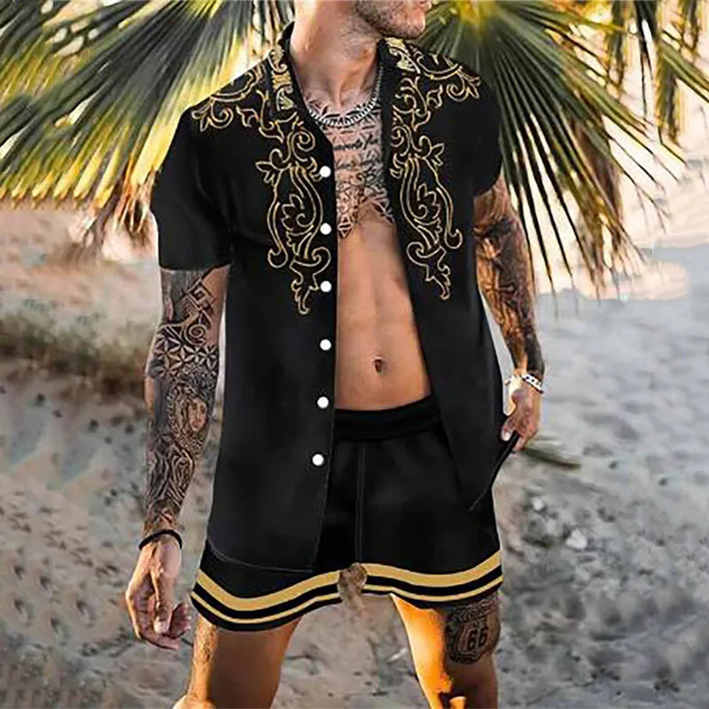 

Гавайские костюмы, мужские комплекты рубашек, лоскутная рубашка с 3d принтом и лацканами, повседневная рубашка с короткими рукавами, пляжные шорты большого размера, летняя уличная одежда