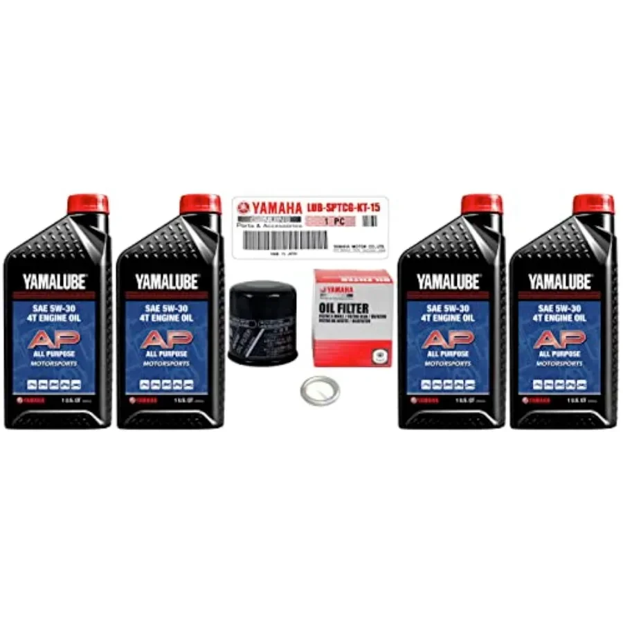 

Motorcycle oil change kit for Yamaha YZF-R1 2007-2013 and YZF-R6 (2006-2013), synthetic blend, amber, includes AP SAE 10W40 oil