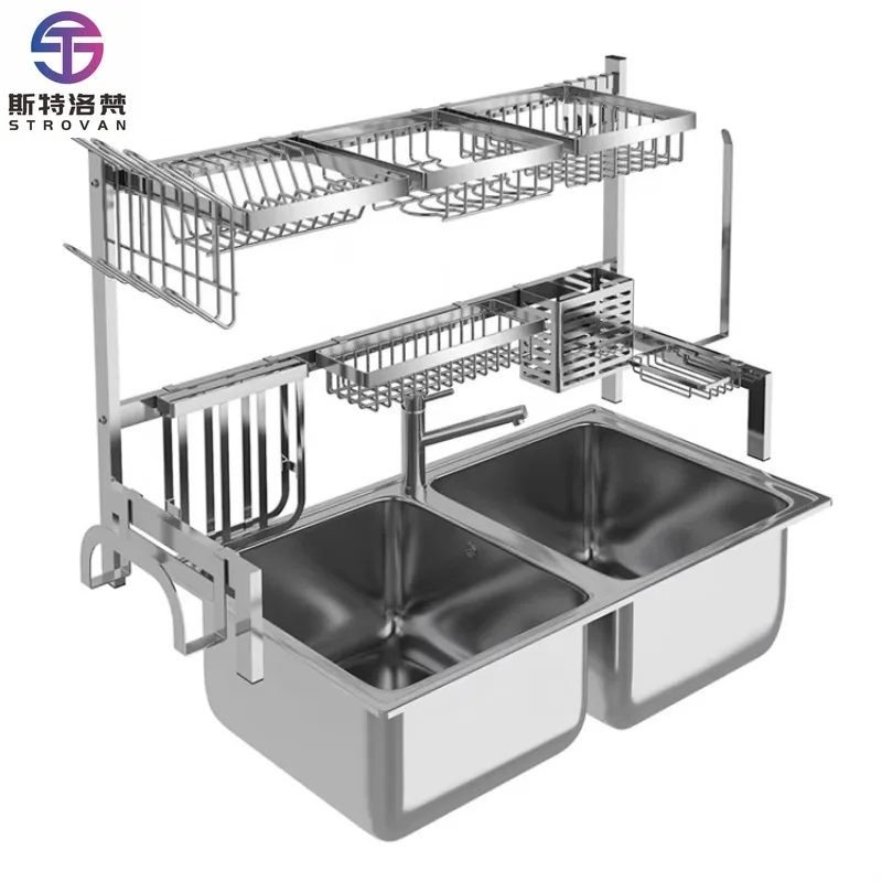 

Classic 304 Stainless Steel Kitchen Sink Drain Rack Storage Rack Above the Sink Rust Proof Bowl Dish Tableware Cup Holder
