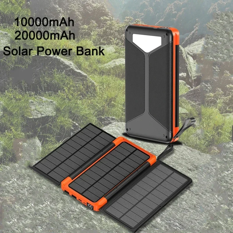 20000mAh Solar Power Bank Portable Large Capacity Wireless Charger Powerbank With LED Light for iPhone 15 14 Pro Xiaomi Samsung