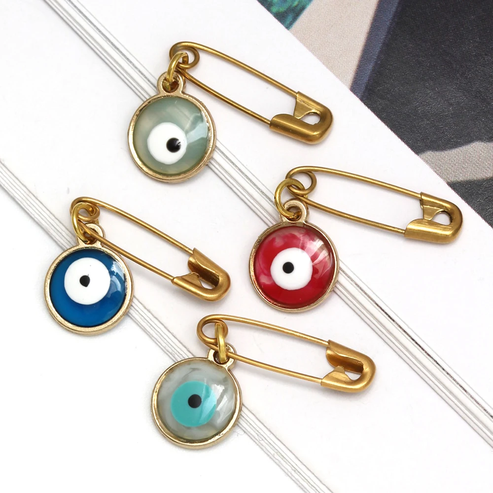 EVIL EYE 3pcs/lot Alloy Fatima Hamsa Hand Turkish Evil Eye Charm Brooch Pin Gold Color Pin for Women Girls Men Fashion Jewelry