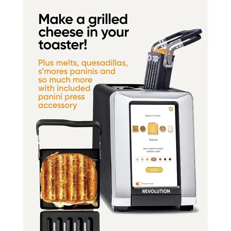 Pemanggang layar sentuh kecepatan tinggi, 2-Slice,Revolution Toastie Panini Press,14 "D x 9" W x 14 "H, HITAM