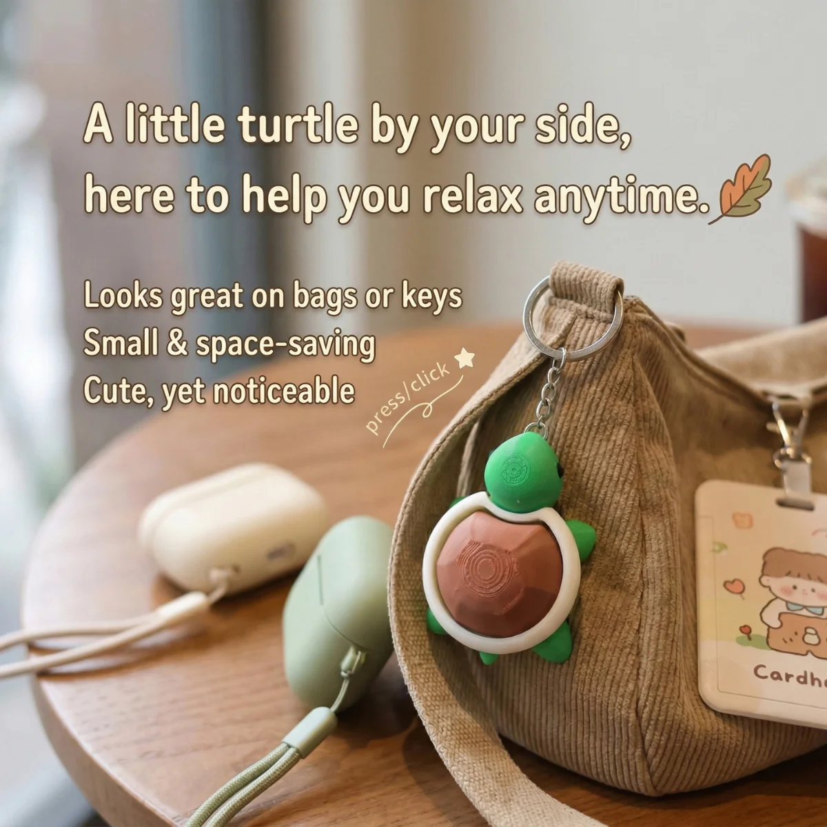 Cute Turtle Fidget Keychain, Stress Relief ASMR Toy，1 Pack 6.4cm 3D Printed PLA