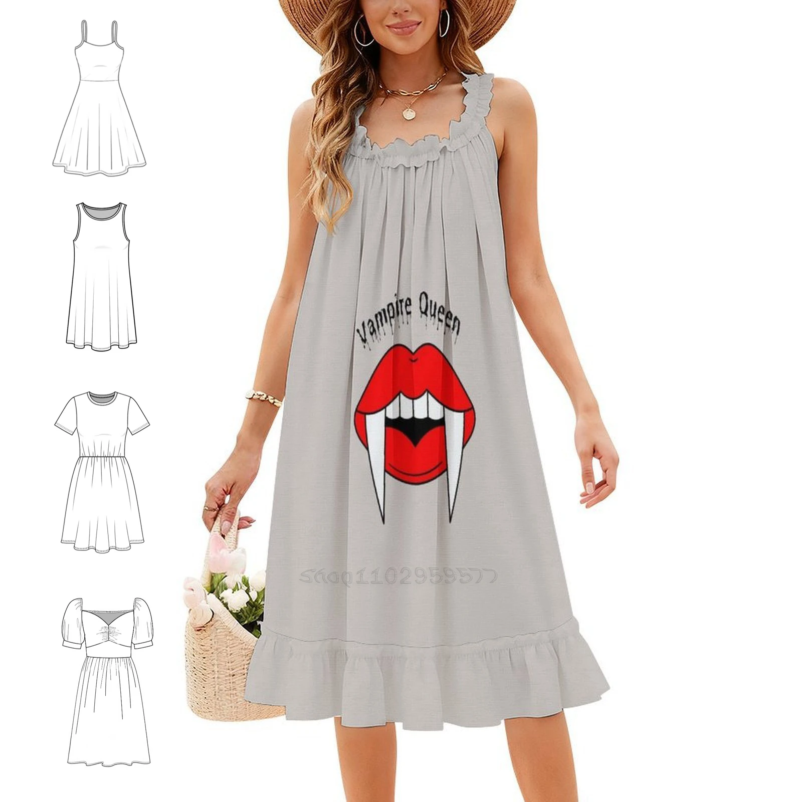Vampire Queen Korean Style Dress For Women Elegant Casual Dress For Party Or Daily Wear Vampire Sexy Red Lips Vampire Lips