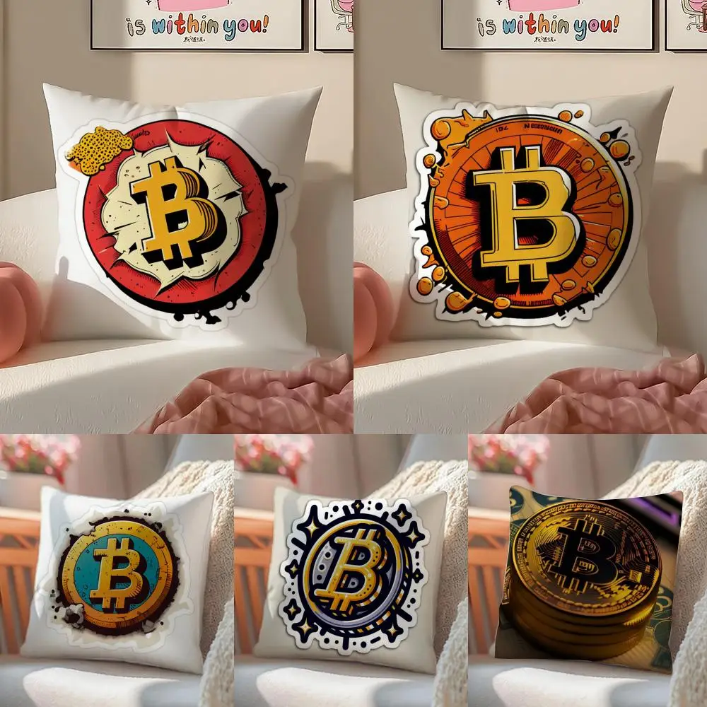 Bitcoin Cryptocurrency BTC Cushion Cover Linen Pillowcase Cover Soft Decor for Sofa Home Room