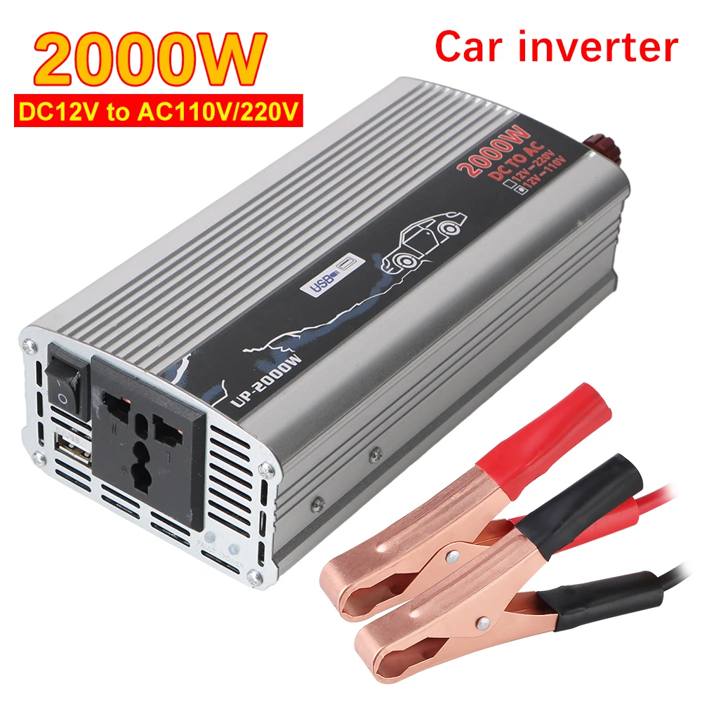 2000W DC/AC Inverter 12V To 110V 220V AC Power Socket With USB Charger Switch Car Inverter Solar Power Storage Battery Converter