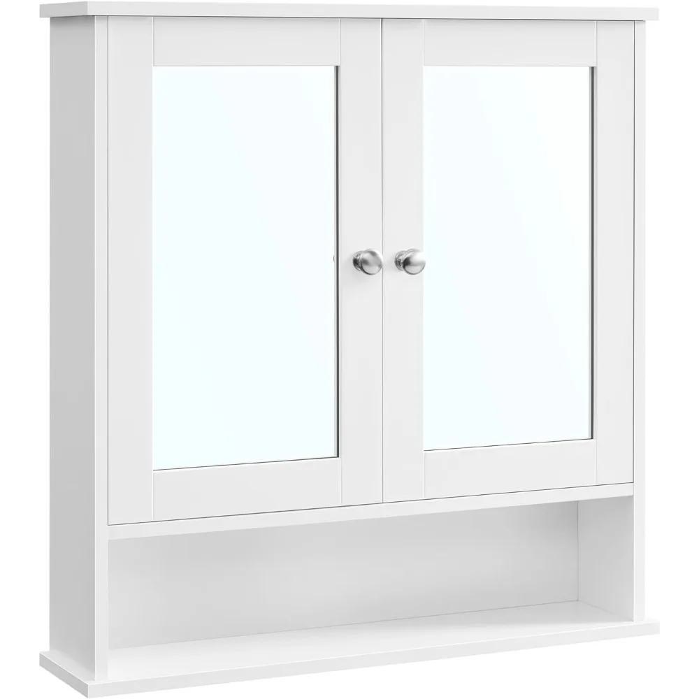 

Bathroom Cabinet with Mirror, Wall Cabinet with 2 Mirrored Doors, Adjustable Shelf, Open Compartment,Wall-Mounted,White