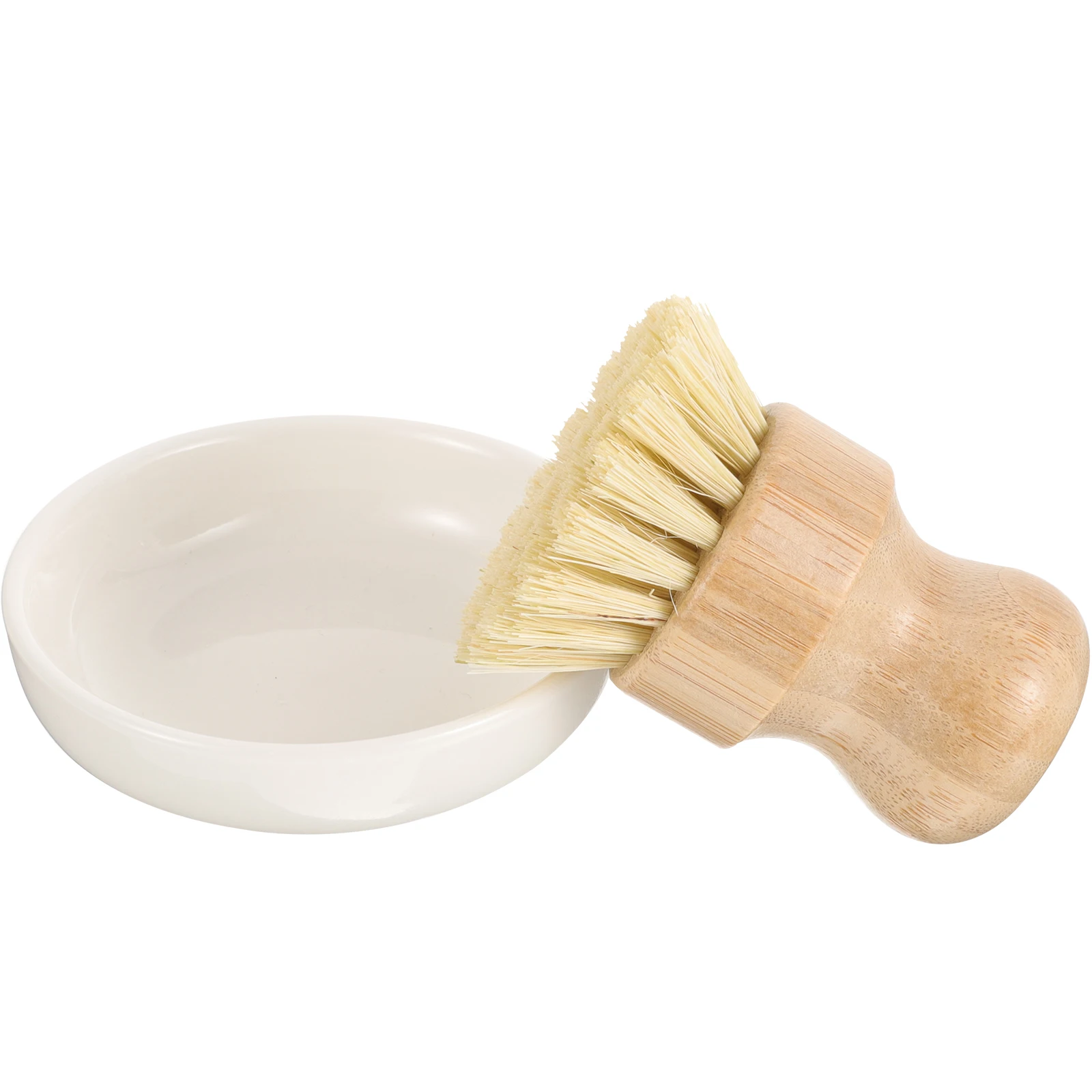 

1 set Kitchen Cleaning Brush Set with Ceramic Drip Tray Bamboo Scrubber for Pots Pans Dishes Dishwasher Palm Plate Wash Tool