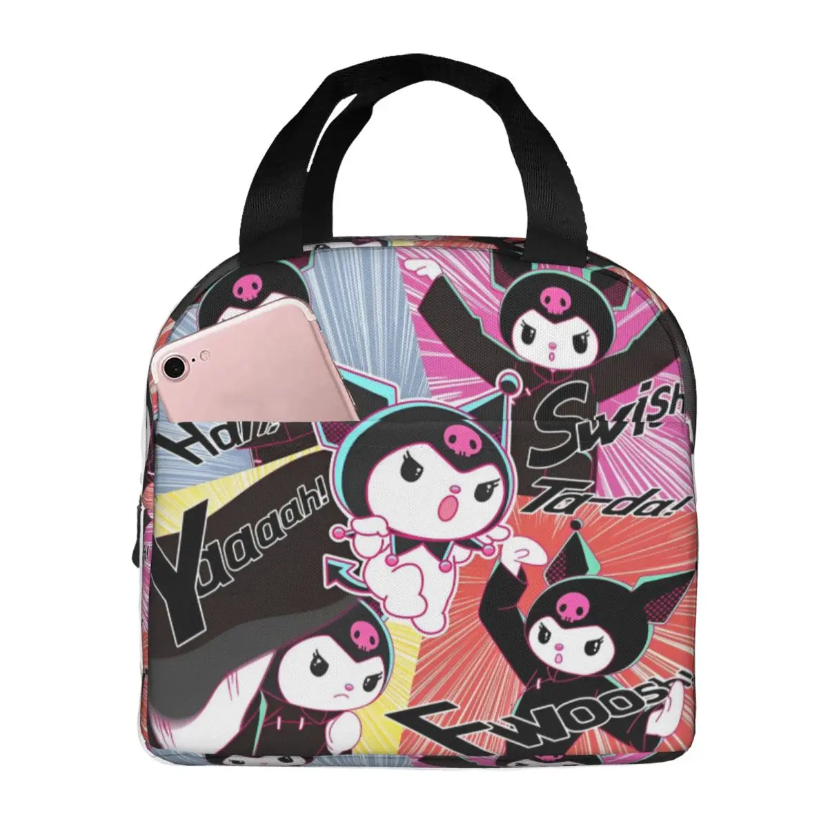 

Kuromi Lunch Bag For Unisex Lunch Box Retro Travel Cooler Bag Portable Insulated Oxford Thermal Tote Handbags