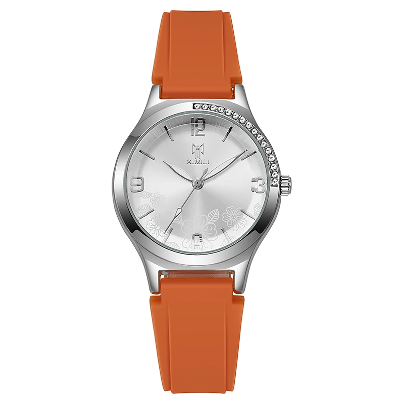 2024 Cross border Foreign Trade New Leisure Fresh Silicone Diamond Set Silver Shell Printed Women's Student Quartz Watch in Stoc