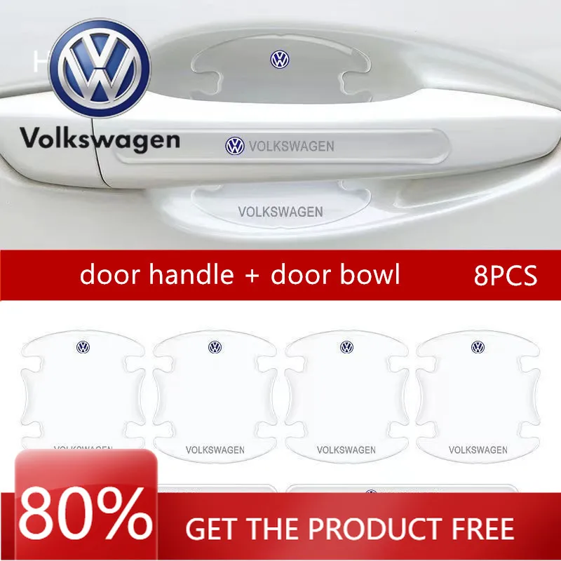 

Колпаки ступиц, защитные наклейки на дверную ручку автомобиля, прозрачная пленка против царапин для Volkswagen Polo Tiguan VW GTI PASSAT, аксессуар