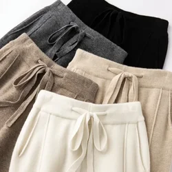 Cashmere Sweatpants Women Autumn Winter 2023 New Fashion High Waisted Drawstring Pants Casual Knitted Harem Pants