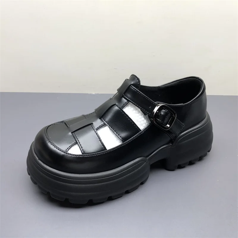 Leather Roman Sle Platform Sandals Women's Summer Lightweight Faionable Versatile Outdoor Slippers Bule Strap Sandals