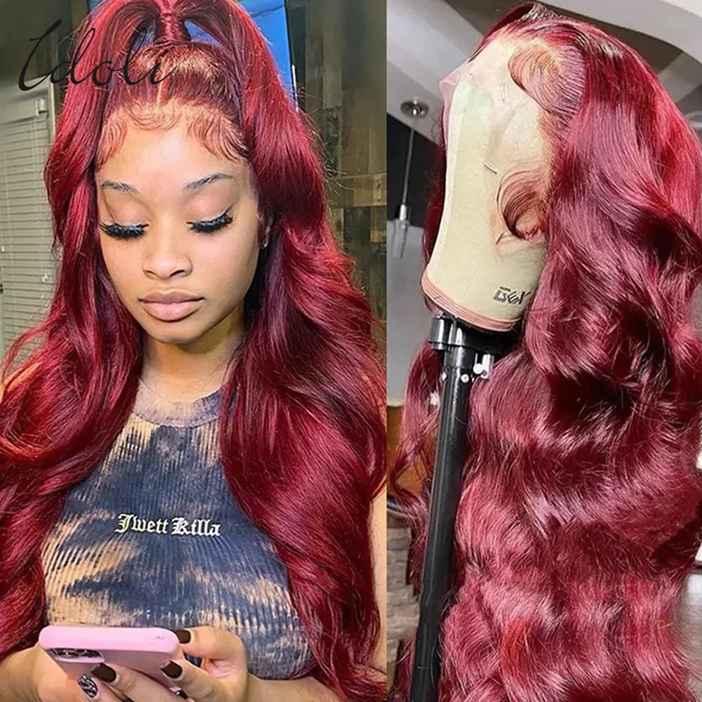 99J Burgundy Lace Front Wig Body Wave 13X4 13X6 HD Transparent Lace Front Human Hair Wig Brazylijskie kolorowe peruki z ludzkich włosów